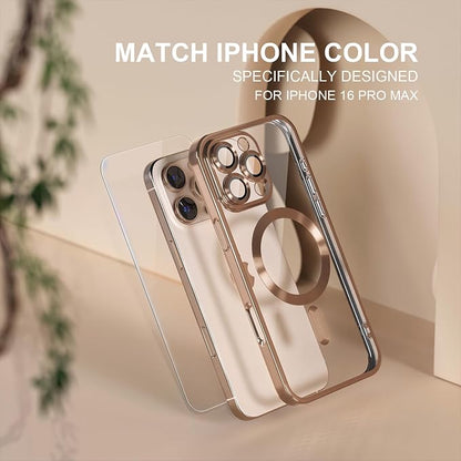 Misea Magnetic for iPhone 16 Pro Max Case Compatible with MagSafe [Never Yellowing] [Military Grade Drop Protection] Full Camera Lens Protector Plating Soft Clear Phone Case for Women 6.9", Desert