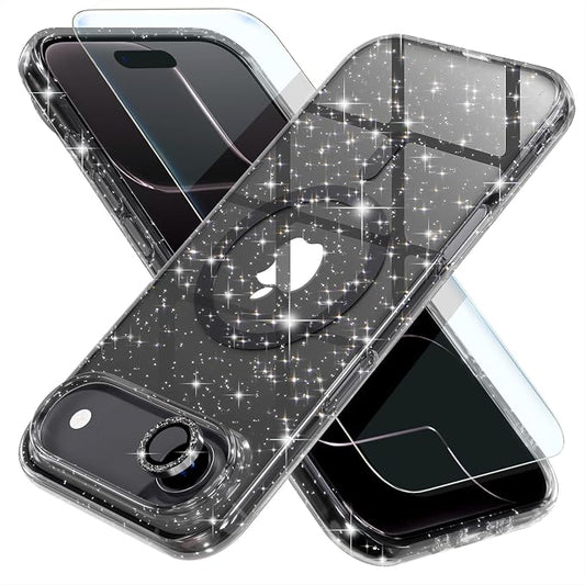 Choiche Magnetic for iPhone 17 Air Case Compatible with MagSafe, Women Cute Glitter Sparkly Phone Case with Diamond Camera Lens Protectors, Military-Grade Drop Protection 6.5" (Black)