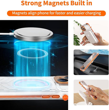 for iPhone 15 Waterproof Case Compatible with MagSafe, Translucent Slim IP68 Underwater Built-in Screen Protector, 12FT Military Grade, 360 Full Body Protective Cover 6.1 inch (Orange)