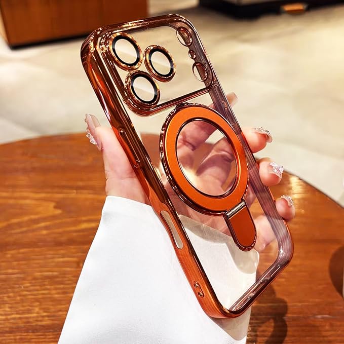 for iPhone 17 Pro Case Magnetic Stand,[Compatible with Magsafe] [Military Protection][Camera Lens Protector] Phone Case Cover for iPhone 17 Pro 6.3" - Orange