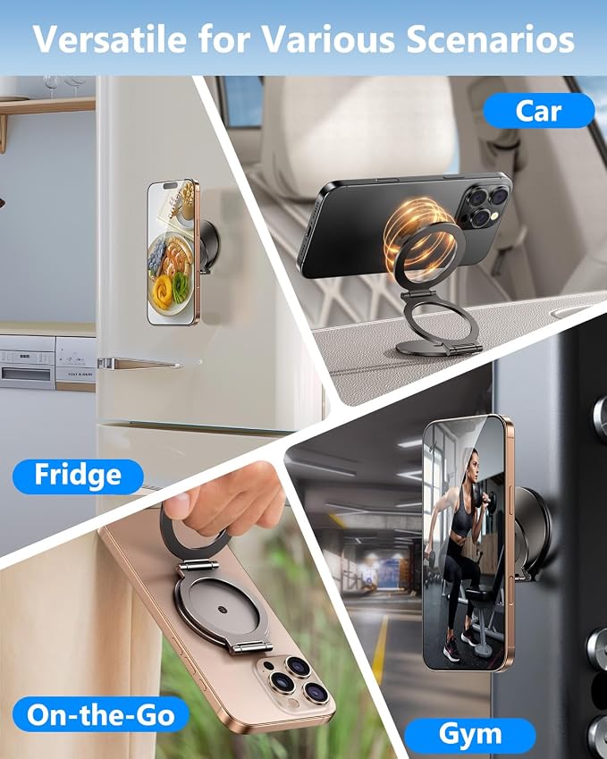 Dual Magnetic Phone Ring Holder for MagSafe, Compatible with Magnet Gym Golf, Car Mount, 1/4" Screw Hole Tripod Adapter Mount, Phone Grip for iPhone 17/16/15/14/13/12 Pro Max/Samsung & Androids
