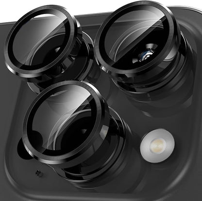 YWXTW Camera Lens Protector for iPhone 15 Pro/iPhone 15 Pro Max, [1 Step Installation Tray] Tempered Glass Screen Protector Metal Individual Camera Cover Accessories Case Friendly (Black Titanium)