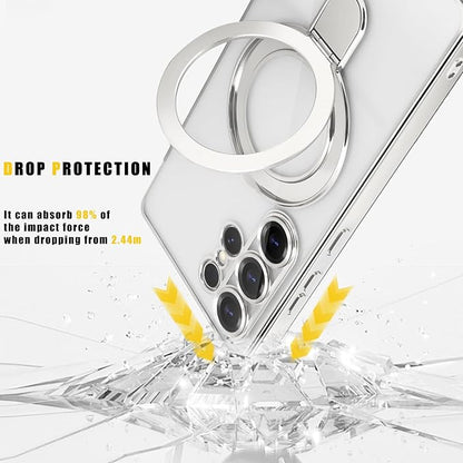Magnetic for Samsung Galaxy S24 Ultra Case Stand & Ring Holder Compatible with MagSafe Built-in Camera Lens Protector Phone Case for Samsung S24 Ultra - Silver