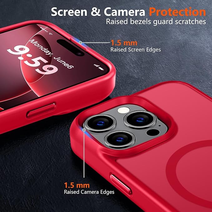 MOCCA Strong Magnetic for iPhone 16 Pro Phone Case, [Compatible with Magsafe][16FT Mil-Grade Drop Protection] Slim Thin Translucent Matte Protective Cover Case for iPhone 16 Pro Case, Red