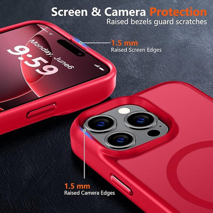 MOCCA Strong Magnetic for iPhone 16 Pro Phone Case, [Compatible with Magsafe][16FT Mil-Grade Drop Protection] Slim Thin Translucent Matte Protective Cover Case for iPhone 16 Pro Case, Red