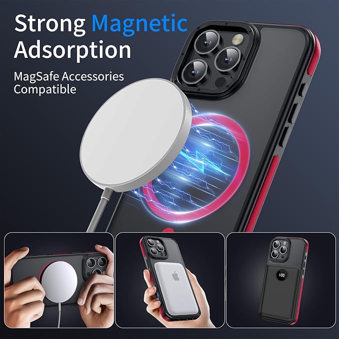 Strong Magnetic case for iPhone 16 Pro [10Ft Military-Grade Protection] Compatible with fit MagSafe Shockproof Slim Thin Cover 6.3 inch 16 Pro Phone case, Red Bumper