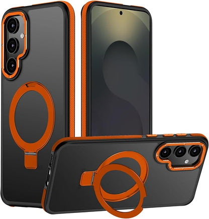 for Samsung Galaxy S25 Case, Magnetic Adjustable Ring Stand [Fit for Magsafe], [Military-Grade Shockproof Protection] Phone Case with Kickstand&Ring Holder (Orange)