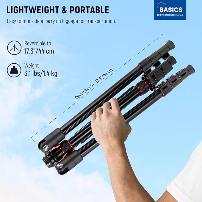 NEEWER Basics TP15 Camera Tripod Monopod, 68" Metal Heavy Duty Portable Travel DSLR Cell Phone Stand with Cellphone Holder Mount Compatible with iPhone Filming Video Recording, Ball Head Not Included