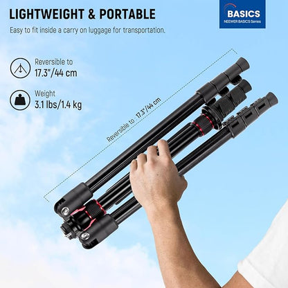 NEEWER Basics TP15 Camera Tripod Monopod, 68" Metal Heavy Duty Portable Travel DSLR Cell Phone Stand with Cellphone Holder Mount Compatible with iPhone Filming Video Recording, Ball Head Not Included