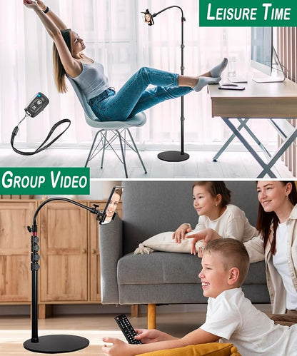 Cell Phone Stand, Phone Floor Stand, Swivel Cell Phone Mount with Height Adjustable Stand, Heavy Stable Base, Compatible with iPhone 16, iPhone 16 Pro Max, iPhone 16 Plus,15, 14, 13, 12