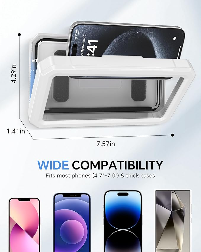 Shower Phone Holder Waterproof - 480° Rotatable Retractable Adjustable Phone Case for Shower - Bathroom Accessories Wall Mount Phone Holder for iPhone 17/16 Pro Max, S25 Ultra,4-7" Cellphones