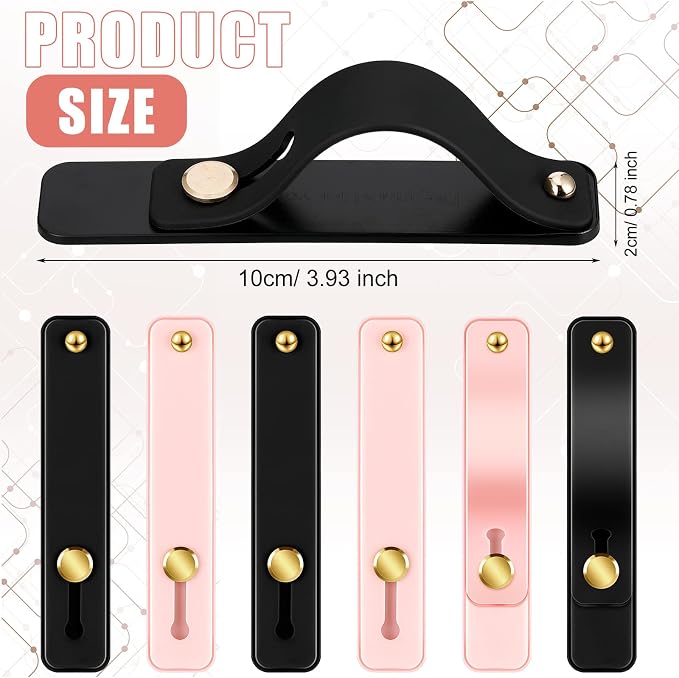 Weewooday 6 Pieces Phone Grip Holder Cell Phone Grip Strap Telescopic Finger Strap Stand Universal Finger Kickstand for Most Smartphones(Black, Pink)