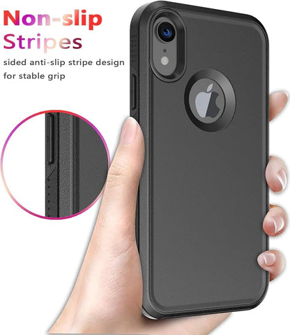 Diverbox for iPhone XR Case [Tempered Glass Screen Protector] [Shockproof] [Dropproof] Heavy Duty Protection Phone Case Cover for Apple iPhone XR (Black)
