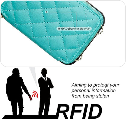 Bocasal Crossbody Wallet Case for iPhone 11, RFID Blocking PU Leather Zipper Handbag Purse Flip Cover, Kickstand Folio Case with Card Slots Holder Wrist Strap Lanyard 6.1 Inch (Mint Green)