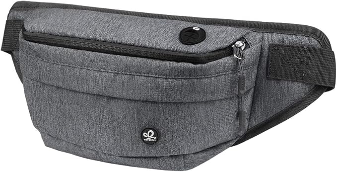 WATERFLY Running Belt Fanny Pack: Runner Marathon Jogging Waist Pack Sport Workout Exercise Fitness Phone Holder Belt for Men Women Jogger Slim Waistband Black