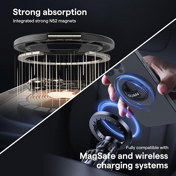 GUAN Magnetic Phone Holder Compatible with MagSafe, 360 Spin Phone Ring Holder, Replacement Silicone/Elastic Strap Ultra Thin Snap Grip Fits for iPhone 17, 16,15, Series All Phones, Black.