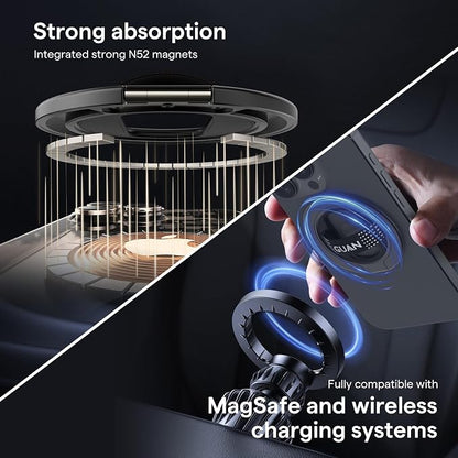 GUAN Magnetic Phone Holder Compatible with MagSafe, 360 Spin Phone Ring Holder, Replacement Silicone/Elastic Strap Ultra Thin Snap Grip Fits for iPhone 17, 16,15, Series All Phones, Black.