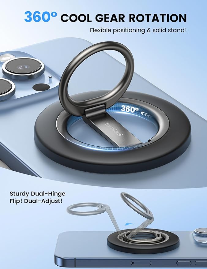 Lamicall for MagSafe Magnetic Phone Ring Grip - 360° Rotation Finger Grip Holder Stand, Super Magnet Cell Phone Kickstand Ring, Mag Safe Accessories for iPhone 17e 16 15 14 13 12 Pro Max Air, Androids