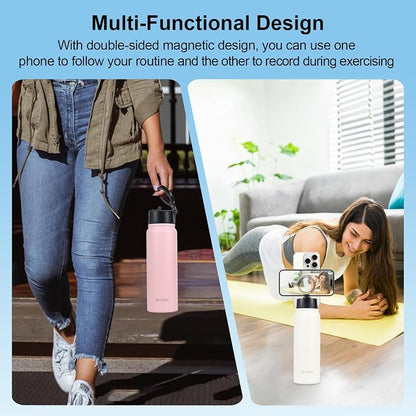 Insulated Water Bottle with Magnetic Phone Holder Compatible with MagSafe and iPhone,Double-Sided Magnet,Hot 12H Cold 24H,Stainless Steel Water Bottle Phone Mount for Sports Travel,27oz (Navy Blue)