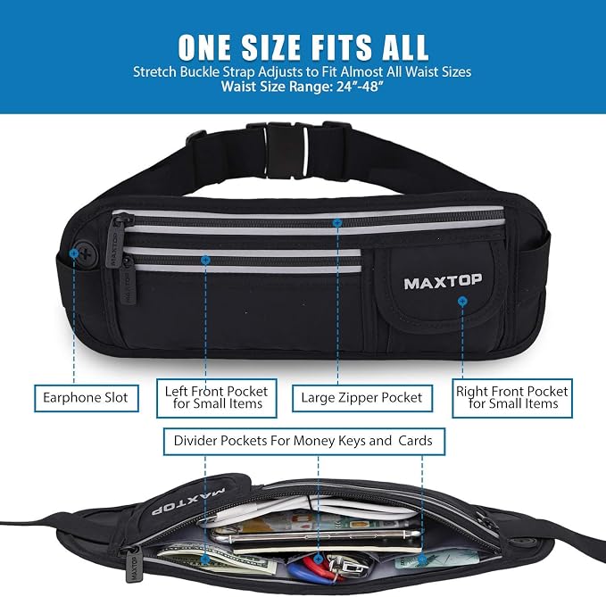 Slim Running Belt Fanny Packs for Women Men, Reflective Waist Pack Phone Holder for Walking Fitness Workout Exercise,Water Resistant Running Travel Belt Bag Jogging Pouch, Gym Accessories for Runner