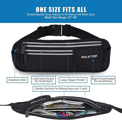 Slim Running Belt Fanny Packs for Women Men, Reflective Waist Pack Phone Holder for Walking Fitness Workout Exercise,Water Resistant Running Travel Belt Bag Jogging Pouch, Gym Accessories for Runner