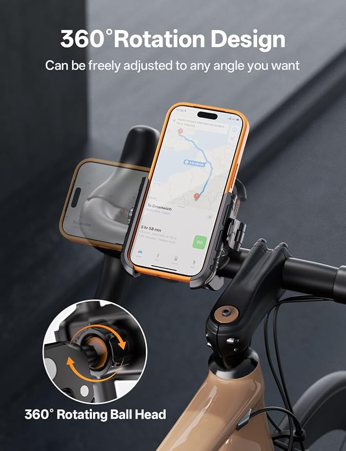 Kewig Bike Phone Holder - [Camera Friendly] [1-Second Lock & Release] Bike Cell Phone Mount Clamp, Motorcycle Bicycle Scooters Handlebar Cell Phone Mount Clip Fits 5.4-7.2" Smartphones