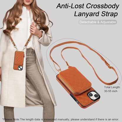 Bocasal Crossbody Wallet Case for iPhone 15 Plus, RFID Blocking PU Leather Zipper Handbag Purse Flip Cover, Kickstand Folio Case with Card Slots Holder Wrist Strap Lanyard 5G 6.7 Inch (Brown)