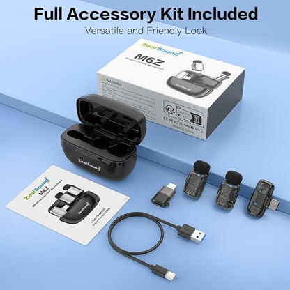 ZealSound Mini Microphone, Wireless Lavalier Mic for iPhone/iPad/Android, USB-C/Lightning, Noise Reduction, 33H Battery with Charging Case for Content Creators, TikTok & YouTube Videos - Transparent