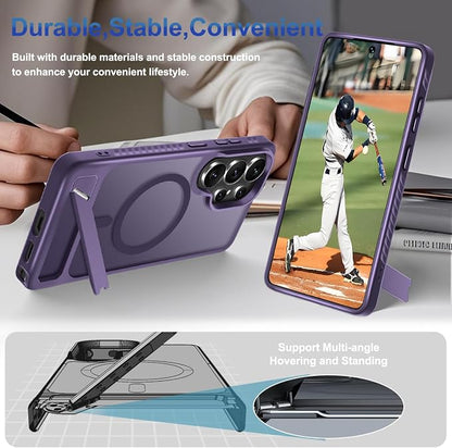 RMOCR for Samsung Galaxy S26 Ultra Case with Screen Protector+Lanyard Wrist Strap,Magnetic Translucent Matte Rugged Slim Phone Cover Built in Invisible Kickstand [Fit for MagSafe],2026 Purple
