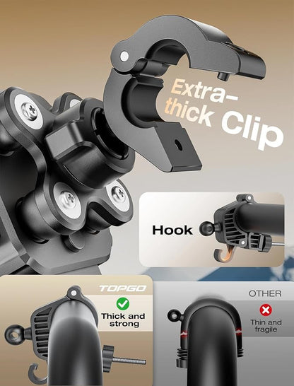 TOPGO Dual Vibration Dampener Motorcycle Phone Mount Holder - [Not Block Camera] Motorcycle Cell Phone Holder, Bike Phone Mount, Fit iPhone 17/16/15/14/13 Pro Max, 4.7-6.7" Phones, Black