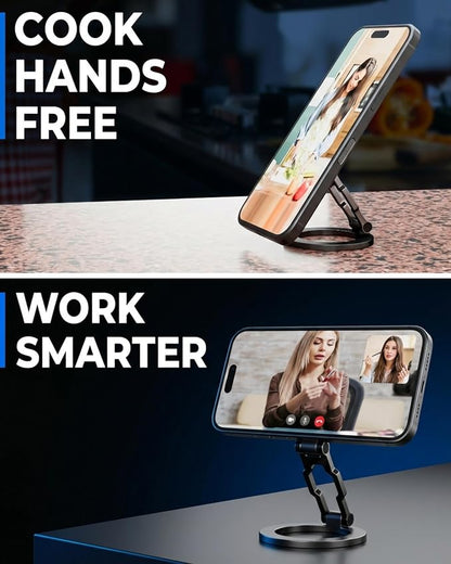 BLAUBECK Thick Gym Magnetic Phone Mount & Stand – Dual-Sided Strong Magnet Holder for MagSafe & Android – All Metal Zinc Alloy – Adjustable Kickstand – Attaches to Metal Surfaces – Not Pocket Size