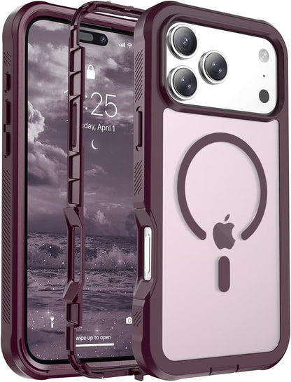 jaroco Magnetic for iPhone 17 Pro Max Case, [Compatible with MagSafe][Military Grade Drop Protection][Heavy Duty Protection][Non-Slip][Shockproof] 2-Layer Durable Bumper Phone Case 6.9''-Wine Red