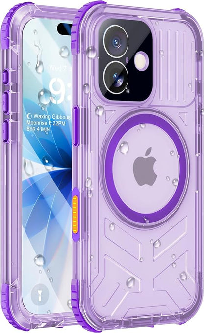 for iPhone 17 Waterproof Case with Magsafe, Built-in [Camera & Screen Protector] [Lanyard], IP68 Water Proof Full Body Dustproof Heavy Duty Frosted Protective Phone Cover, 6.1" Purple