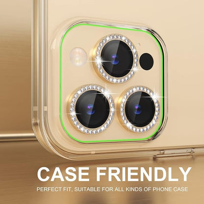 Choiche Compatible for iPhone 14 Pro/iPhone 14 Pro Max Camera Lens Protector Bling, 9H Tempered Glass Camera Cover Screen Protector Metal Ring Decoration Accessories (Diamond-Gold)