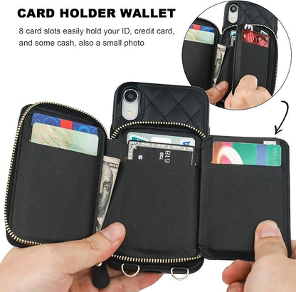 Bocasal Crossbody Wallet Case for iPhone Xr, RFID Blocking PU Leather Zipper Handbag Purse Flip Cover, Kickstand Folio Case with Card Slots Holder Wrist Strap Lanyard 6.1 Inch (Black)
