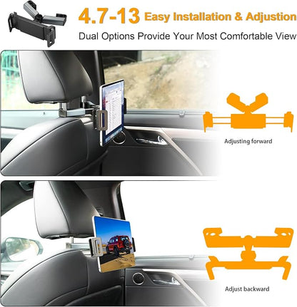 Urehepo Tablet iPad Holder for Car Headrest Mount, Back Seat Travel Portable Accessory, Road Trip Essentials for Kids Adults, Fits All 4.7-13" Devices & Headrest Rod