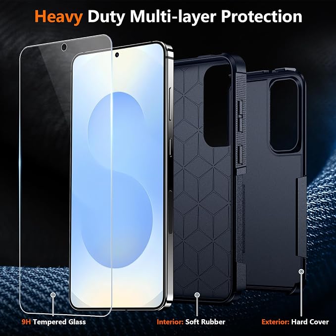 SPIDERCASE Designed for Samsung Galaxy S25 Plus Case, [10 FT Military Grade Drop Protection],2 Pack [Tempered Glass Screen Protector+Camera Lens Protector] Heavy Duty Shockproof Case,Deep Blue