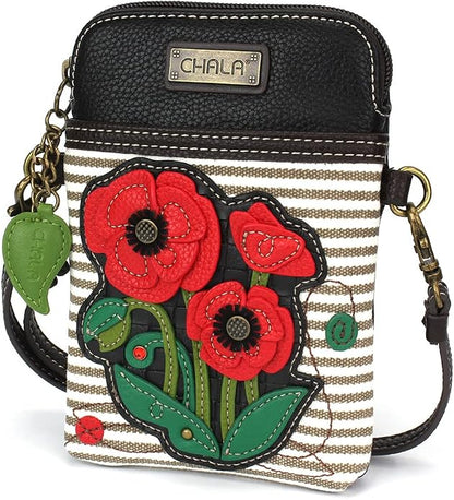 CHALA Plant Life Collection Cell Phone Crossbody Purse-Women PU Leather/Canvas Multicolor Handbag with Adjustable Strap