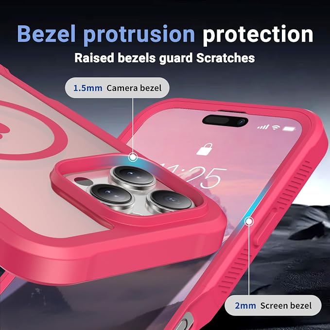 jaroco Magnetic for iPhone 16 Pro Case, [Compatible with MagSafe][Military Grade Drop Protection][Heavy Duty Protection][Non-Slip][Shockproof] 2-Layer Durable Bumper Phone Case 6.3''-Rose