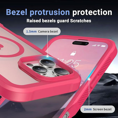 jaroco Magnetic for iPhone 16 Pro Case, [Compatible with MagSafe][Military Grade Drop Protection][Heavy Duty Protection][Non-Slip][Shockproof] 2-Layer Durable Bumper Phone Case 6.3''-Rose