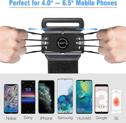 VUP Detachable Running Wrist Band 360°Rotatable for iPhone 17/16/15/14/13/Pro Max/Pro/Mini/12/11, Fits All 4-6.9 Inch Smartphones, with Key Holder,Phone Holder for Hiking Biking (Black)