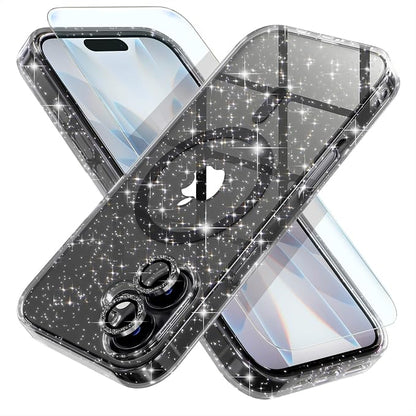 Choiche Magnetic for iPhone 17 Case Compatible with MagSafe, Women Cute Glitter Sparkly Phone Case with Diamond Camera Lens Protectors, Military-Grade Drop Protection 6.3" (Black)