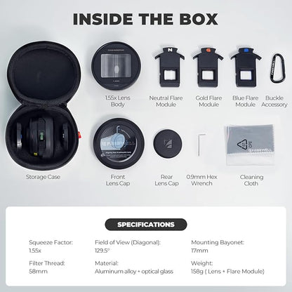 Freewell 1.55x Anamorphic Lens for iPhone & Samsung - 3-in-1 Streak (Neutral, Gold, Blue) - Cinematic Smartphone Lens with Oval Bokeh - Compatible with 17mm Mount Case & Cage