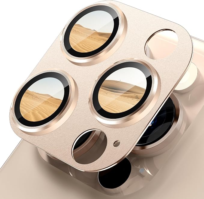 imluckies Alloy Metal Camera Lens Protector for iPhone 16 Pro / 16 Pro Max / 14 Pro / 14 Pro Max, 9H Tempered Glass, Ultra HD, Anti-Scratch, Strong Adhesion, Case Friendly, Desert Titanium