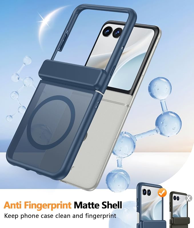 FNTCASE for Motorola Razr 2026/2025 Case, Fit for Magsafe, Hinge Protection | Screen Protector, Translucent Matte Magnetic Back, 18FT Military Grade Drop Proof, Protective Phone Cover, Blue