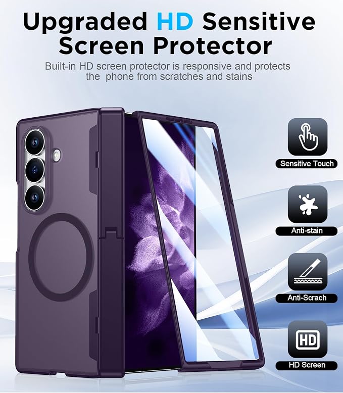 for Samsung Galaxy Z Fold 8 Ultra Case,[Compatible with MagSafe][Built-in HD Screen Protector & Kickstand][Hinge Protection] Translucent Matte Shockproof Phone Case for Z Fold 8 Ultra,Purple