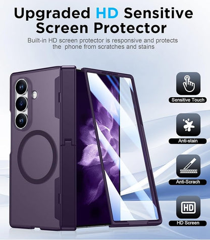 for Samsung Galaxy Z Fold 8 Ultra Case,[Compatible with MagSafe][Built-in HD Screen Protector & Kickstand][Hinge Protection] Translucent Matte Shockproof Phone Case for Z Fold 8 Ultra,Purple