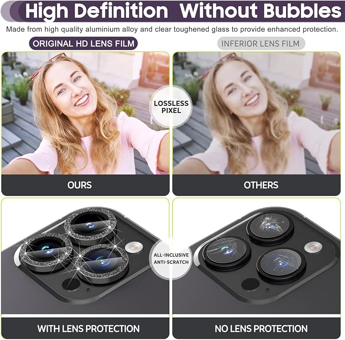 Suoman for iPhone 14 Pro Max Camera Lens Protector / 14 Pro Camera Lens Protector, Camera Cover Tempered Glass for iPhone 14 Pro Max 6.7 inch/for iPhone 14 Pro 6.1 inch [Perfectly Fit] -Bling -Black
