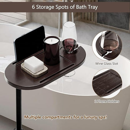 3 Layer Bathtub Tray Table,Bamboo Swivel Bathtub Side Table Height Adjustable,Freestanding Bathtub Tray for Tub Against Wall,Bathtub Accessories&Bathroom Organizer for Luxury Home Spa (Brown)