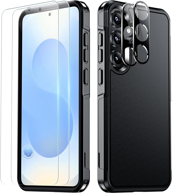SPIDERCASE Designed for Samsung Galaxy S25 Plus Case, [10 FT Military Grade Drop Protection],2 Pack [Tempered Glass Screen Protector+Camera Lens Protector] Heavy Duty Shockproof Case,Black